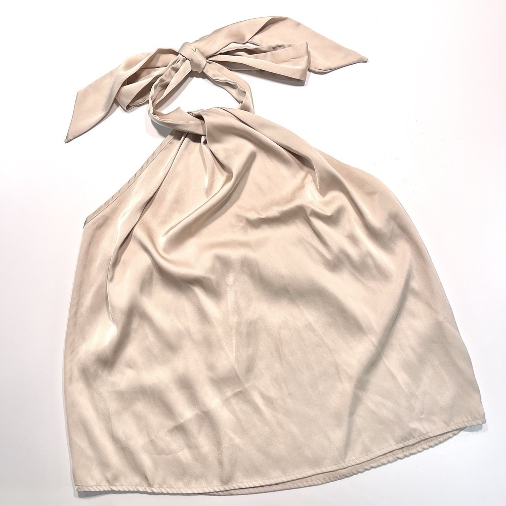 Women's Halter Neck Sleeveless Strapless Silky Top Champagne Color, Size M
